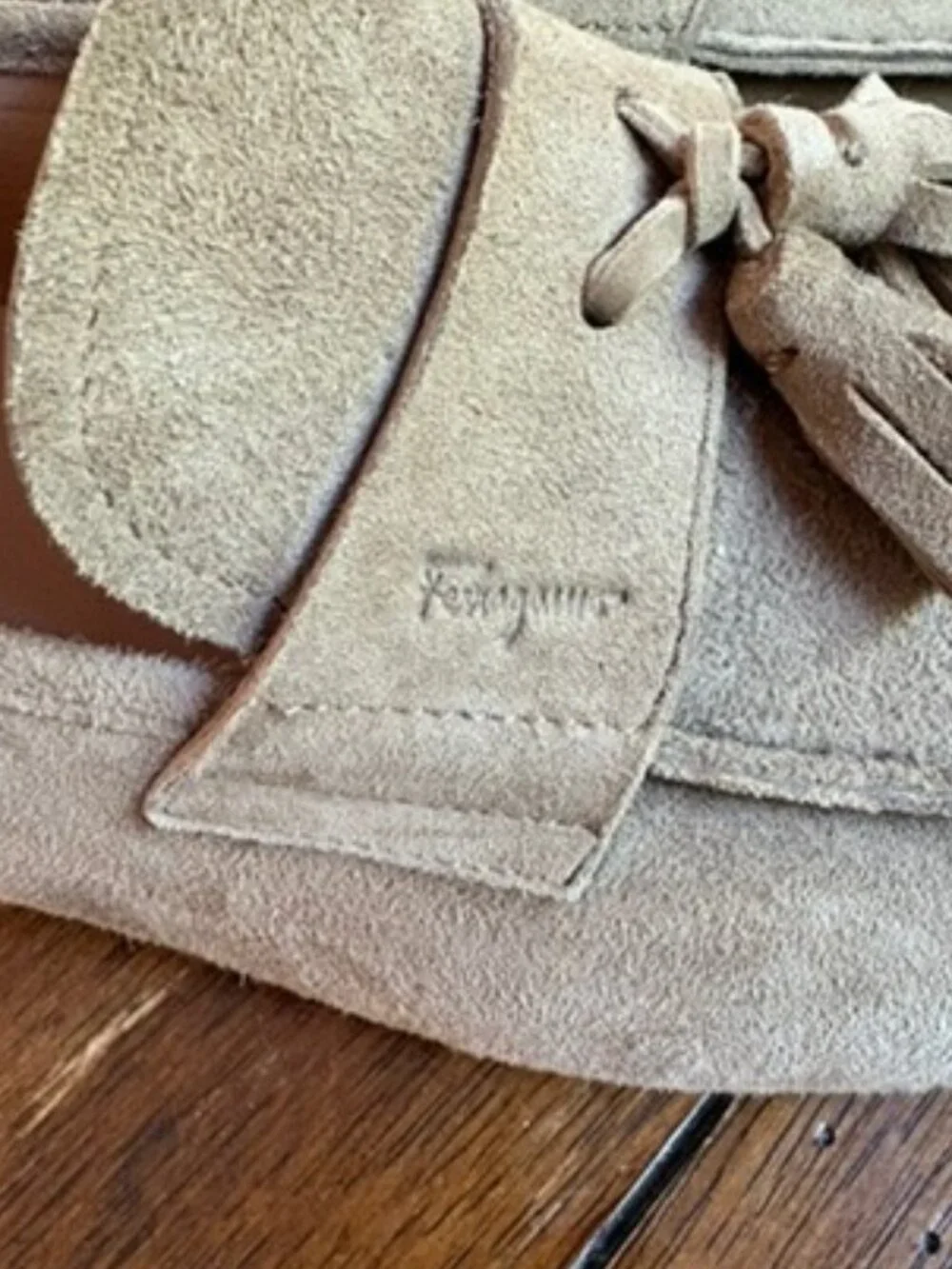 SALVATORE FERRAGAMO Ecru Suede Men's Tasseled Slip-on loafer shoes 10.5 - Picture 5 of 9